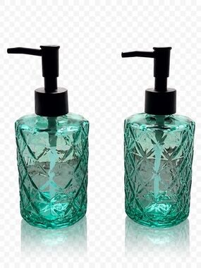 Elegant Teal Glass Soap Dispenser with Black Pump - Women Bath & Body